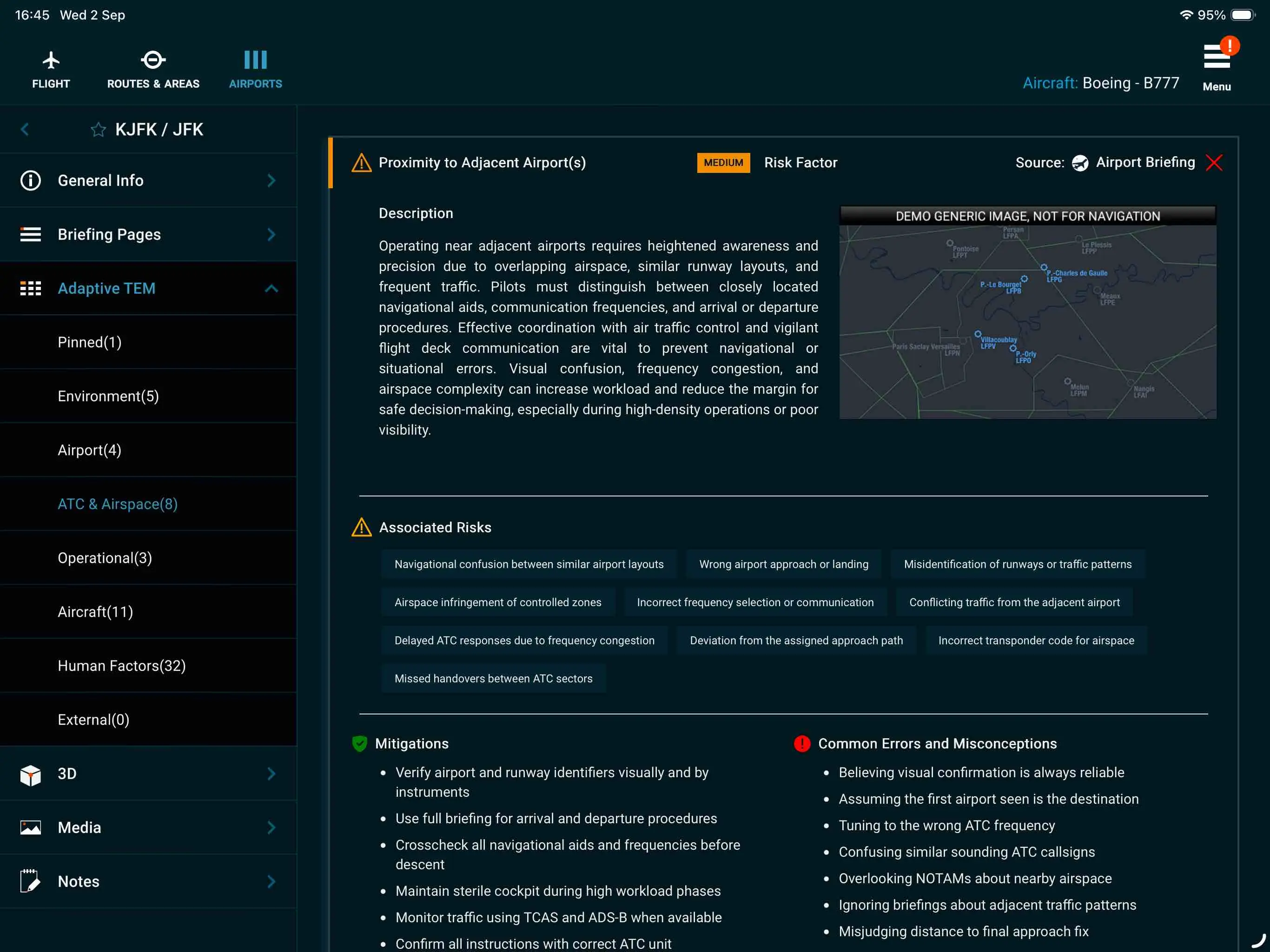 ATC and Airspace briefing — airspace complexity and restrictions in Adaptive TEM